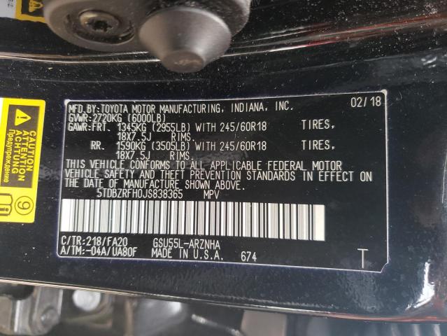 Foto 10 de la subasta – 2018 TOYOTA HIGHLANDER con VIN 5TDBZRFH0JS838365