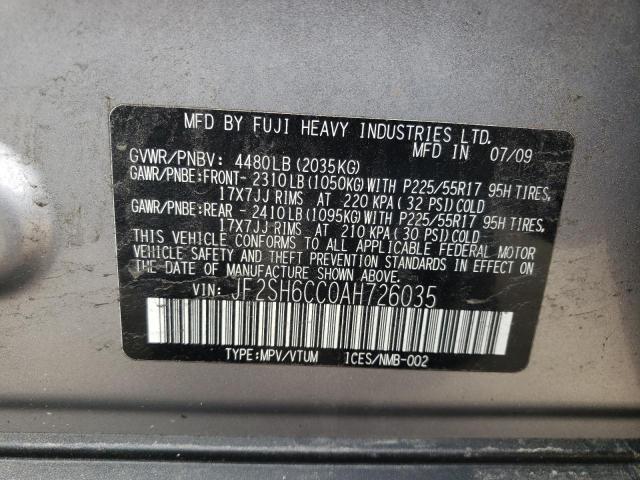 Photo 10 from auction – 2010 SUBARU FORESTER 2 with VIN JF2SH6CC0AH726035