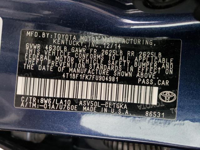 Photo 10 from auction – 2015 TOYOTA CAMRY LE with VIN 4T1BF1FK7FU904981