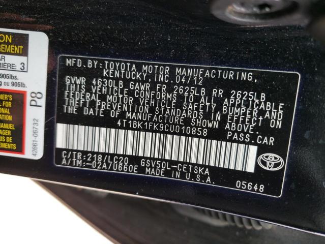 Photo 10 from auction – 2012 TOYOTA CAMRY SE with VIN 4T1BK1FK9CU010858