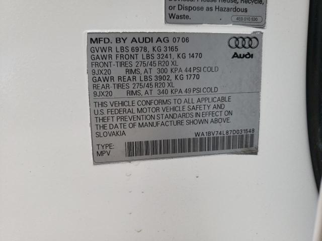 Photo 10 from auction – 2007 AUDI Q7 4.2 QUA with VIN WA1BV74L87D031548