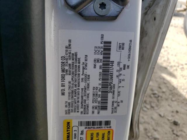 Photo 10 from auction – 2019 FORD FUSION SE with VIN 3FA6P0LU6KR117448