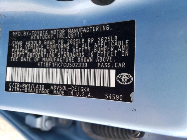 Photo 10 from auction – 2012 TOYOTA CAMRY BASE with VIN 4T1BF1FK7CU502339