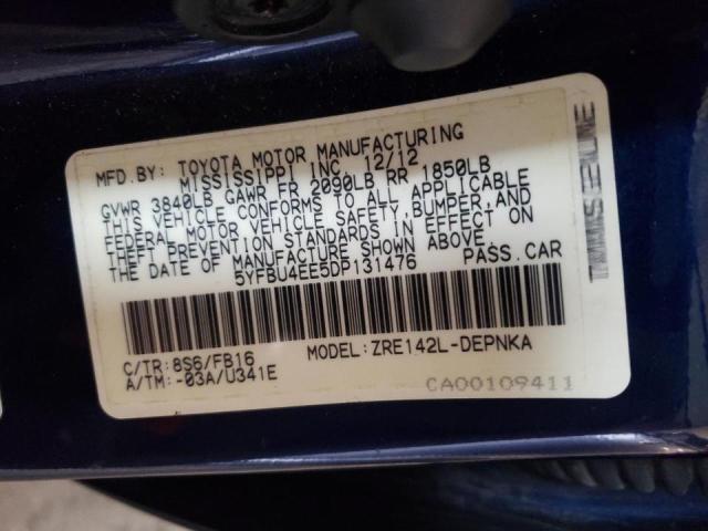 Photo 10 from auction – 2013 TOYOTA COROLLA BA with VIN 5YFBU4EE5DP131476