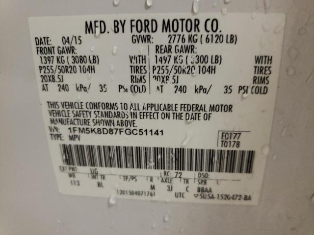 Photo 10 from auction – 2015 FORD EXPLORER X with VIN 1FM5K8D87FGC51141