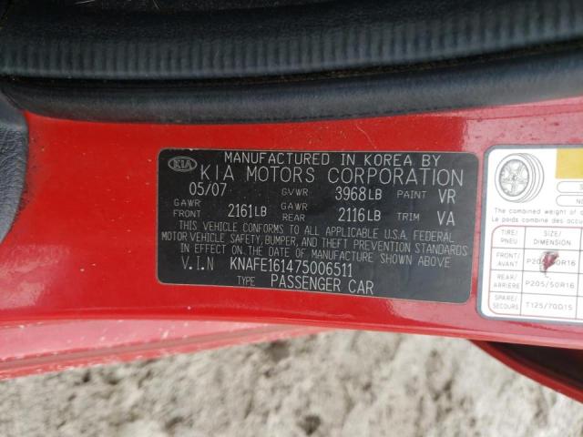 Photo 10 from auction – 2007 KIA SPECTRA5 S with VIN KNAFE161475006511