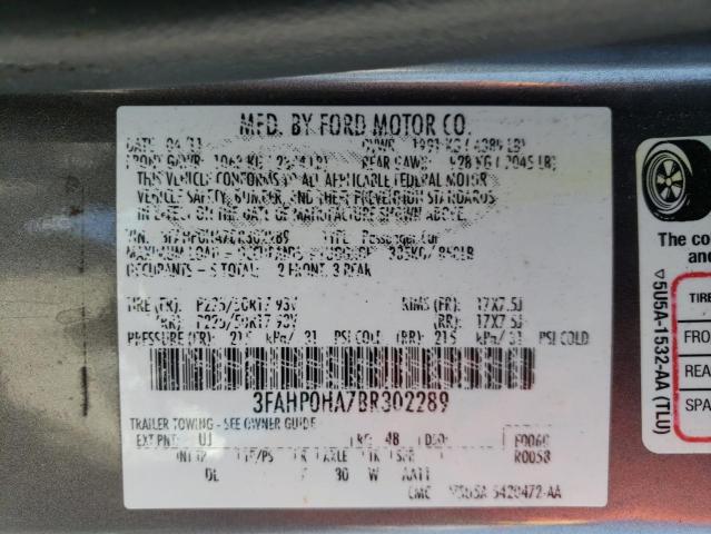 Photo 10 from auction – 2011 FORD FUSION SE with VIN 3FAHP0HA7BR302289