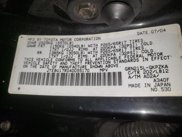 Photo 10 from auction – 2004 TOYOTA 4RUNNER LI with VIN JTEBU17R040055170