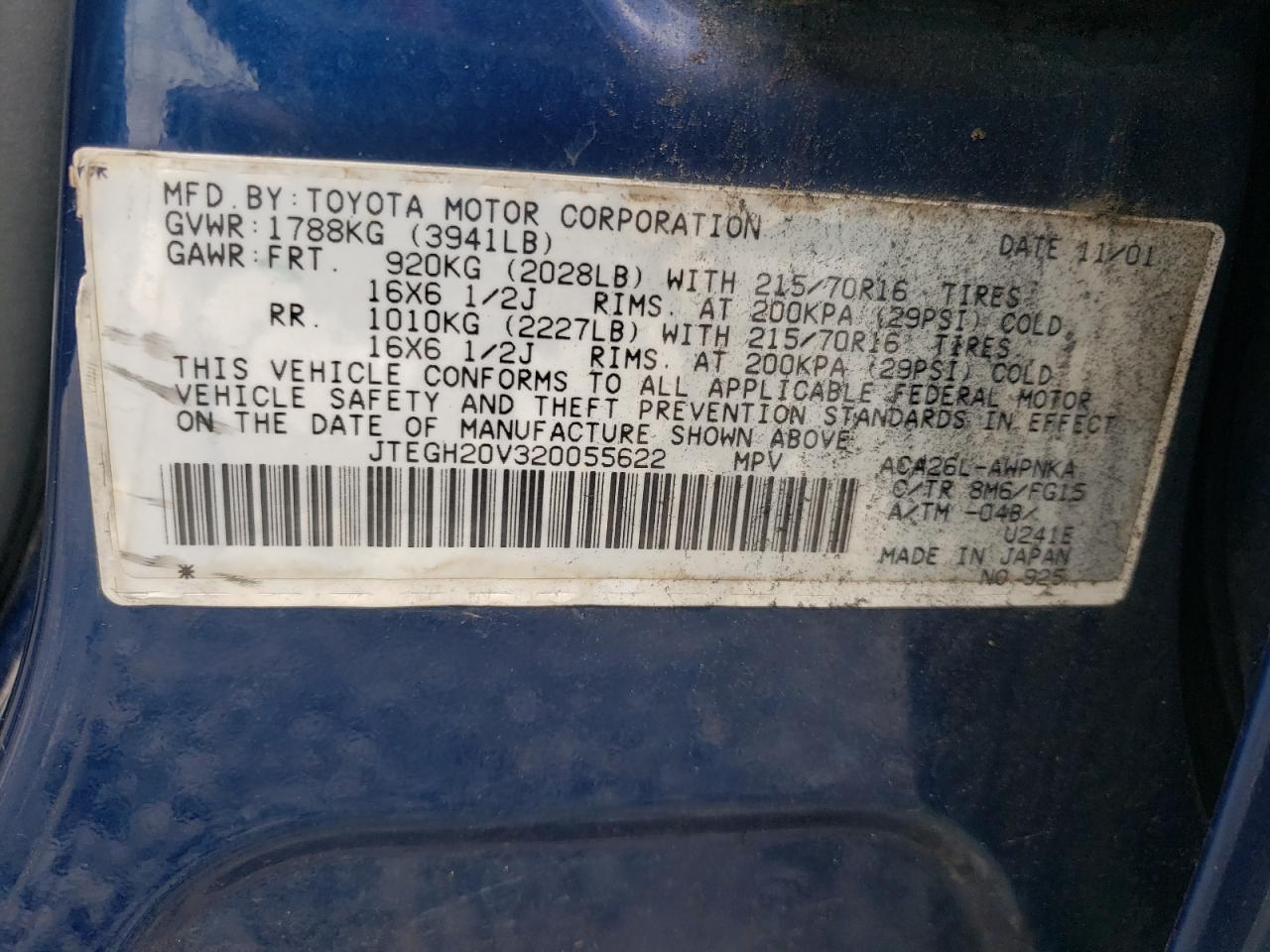 Photo 10 from auction – 2002 TOYOTA RAV4 with VIN JTEGH20V320055622