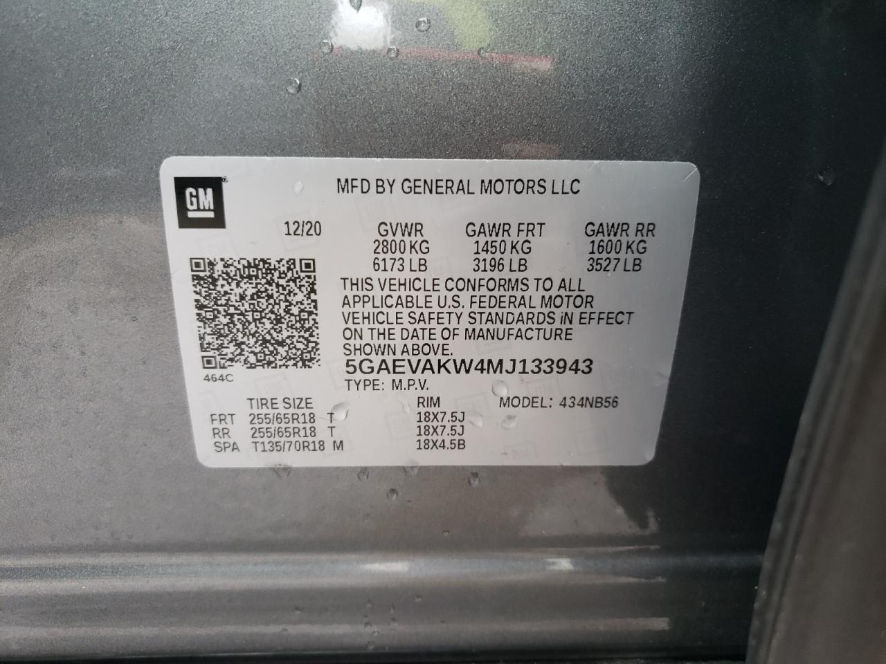 Photo 11 from auction – 2021 BUICK ENCLAVE ES with VIN 5GAEVAKW4MJ133943