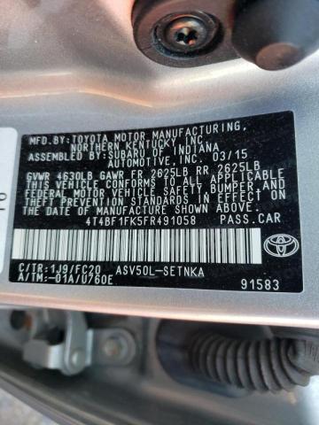 Photo 10 from auction – 2015 TOYOTA CAMRY LE with VIN 4T4BF1FK5FR491058
