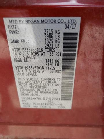 Photo 10 from auction – 2017 NISSAN PATHFINDER with VIN 5N1DR2MM7HC676760