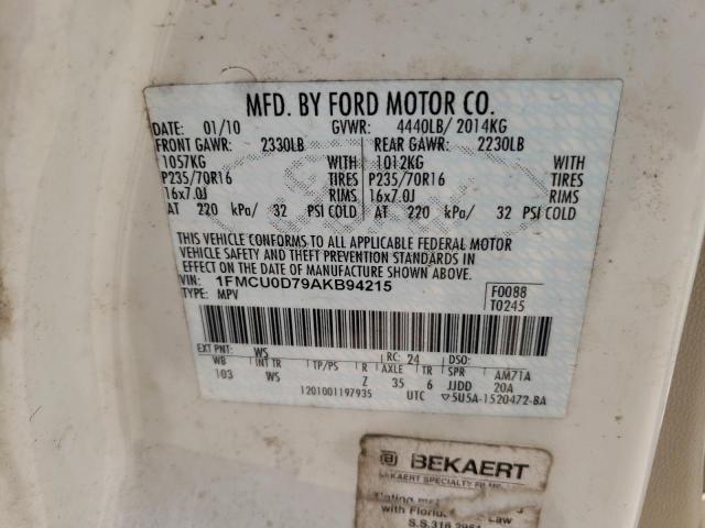 Photo 10 from auction – 2010 FORD ESCAPE XLT with VIN 1FMCU0D79AKB94215