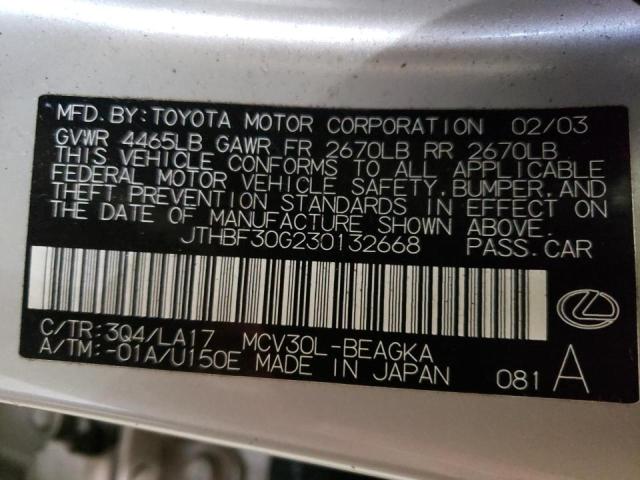 Photo 10 from auction – 2003 LEXUS ES 300 with VIN JTHBF30G230132668