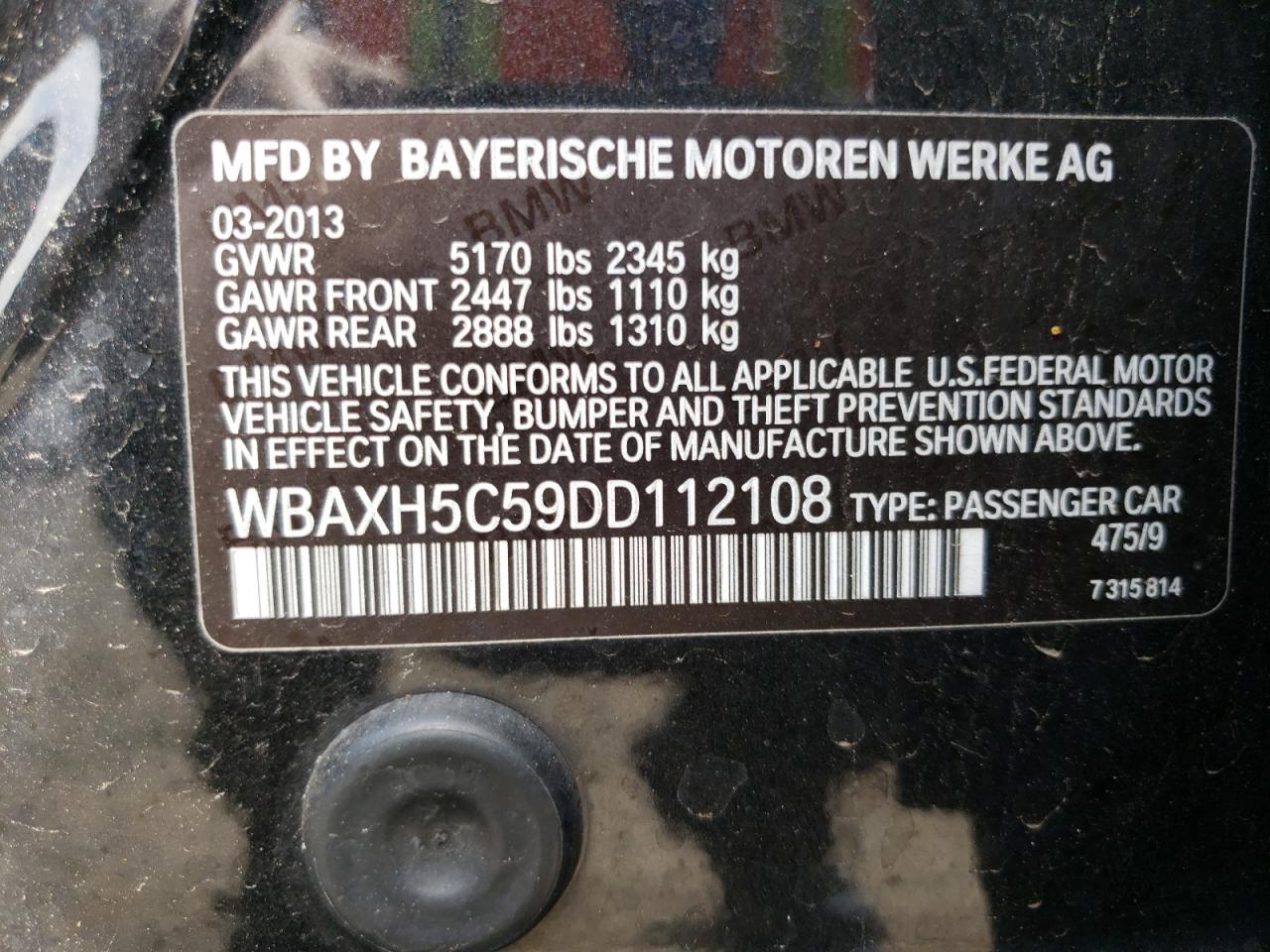 Photo 10 from auction – 2013 BMW 528 XI with VIN WBAXH5C59DD112108