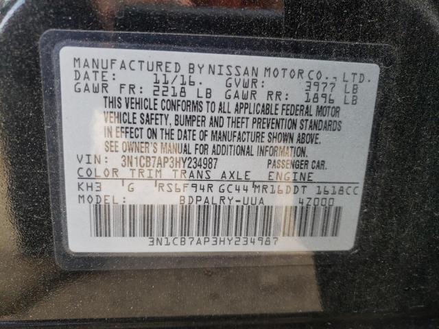 Photo 10 from auction – 2017 NISSAN SENTRA SR with VIN 3N1CB7AP3HY234987