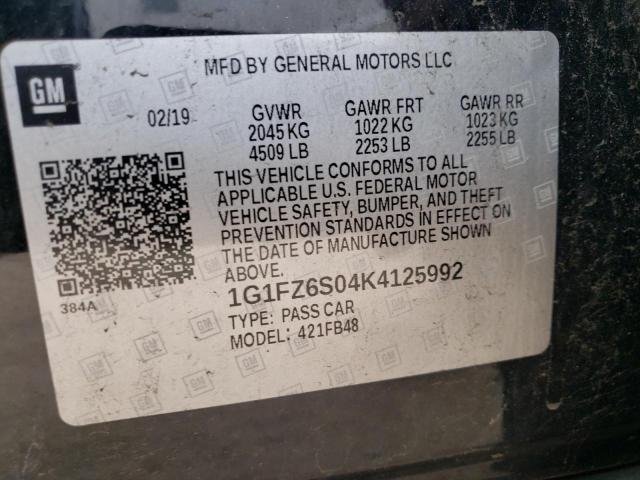 Photo 10 from auction – 2019 CHEVROLET BOLT EV PR with VIN 1G1FZ6S04K4125992