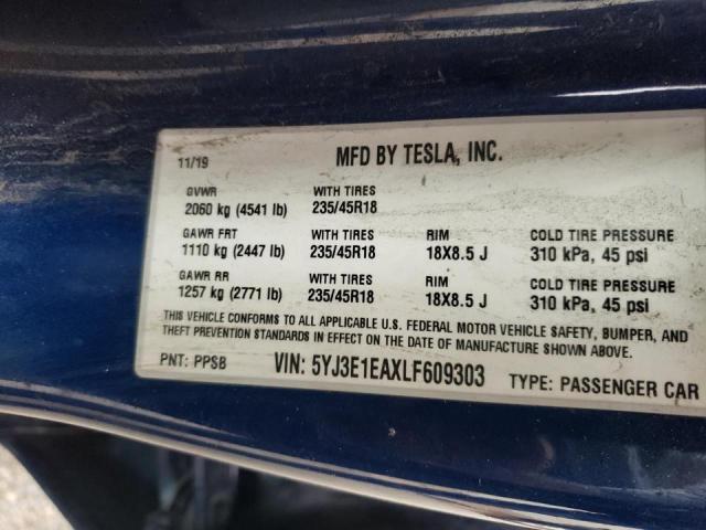 Photo 10 from auction – 2020 TESLA MODEL 3 with VIN 5YJ3E1EAXLF609303