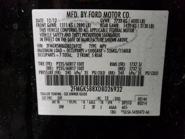 FORD FLEX SE 2013 with VIN 2FMGK5B8XDBD26932 - Photo from auction