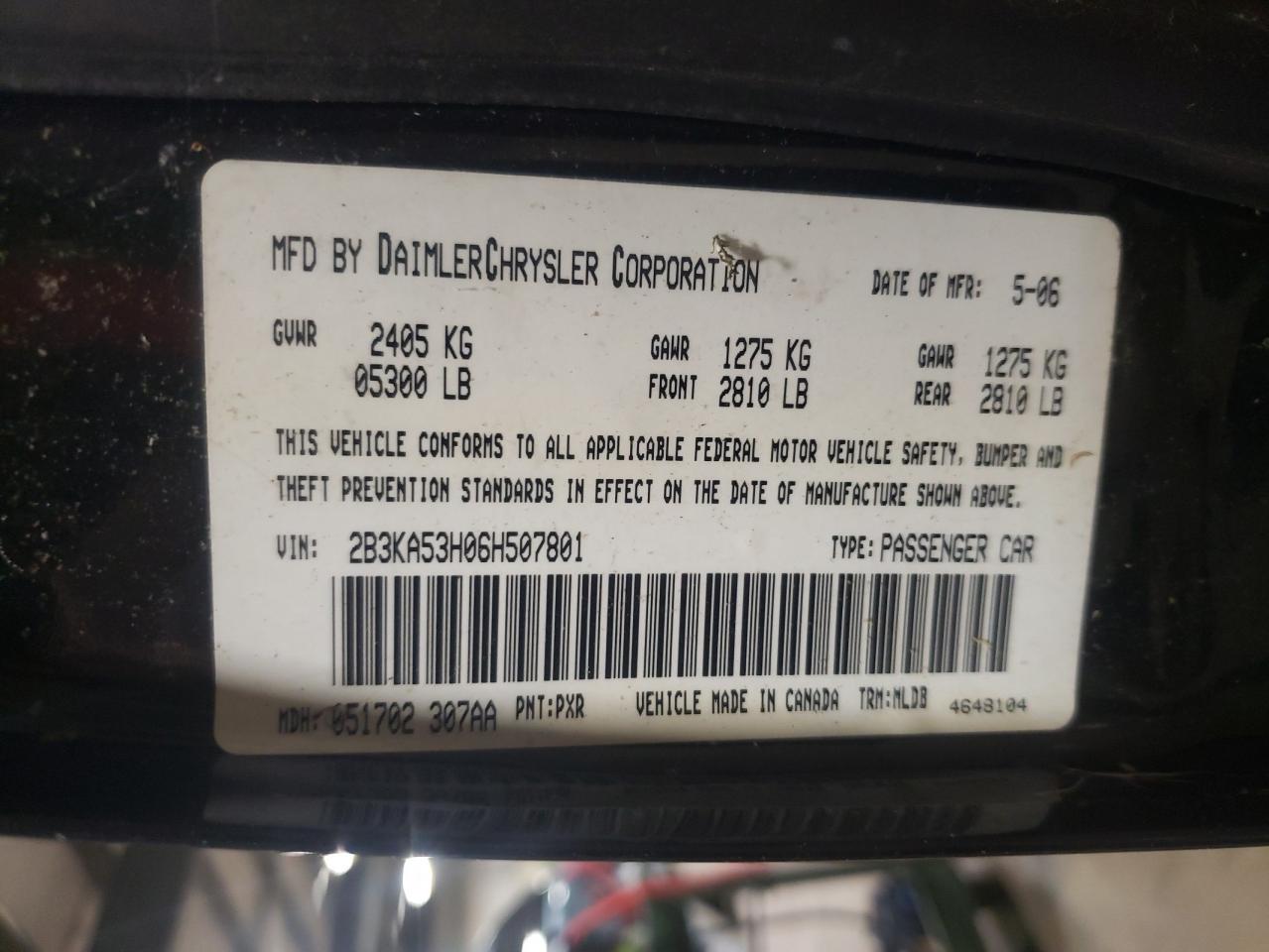 Photo 11 from auction – 2006 DODGE CHARGER R/ with VIN 2B3KA53H06H507801