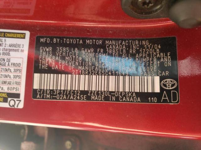 Photo 10 from auction – 2005 TOYOTA COROLLA CE with VIN 2T1BR32E65C411649