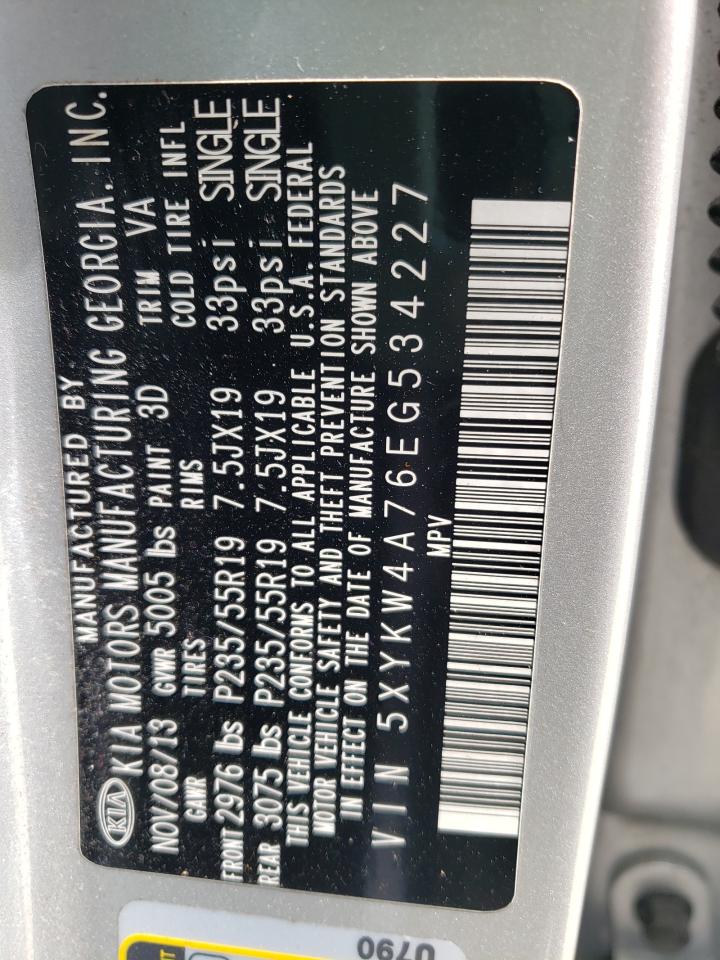 Photo 11 from auction – 2014 KIA SORENTO SX with VIN 5XYKW4A76EG534227