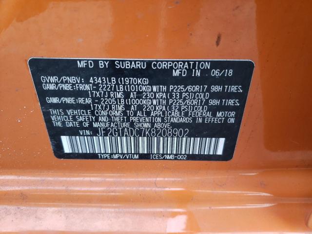 Photo 10 from auction – 2019 SUBARU CROSSTREK with VIN JF2GTADC7K8208902