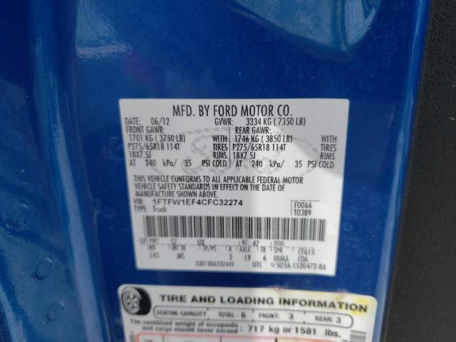 Photo 10 from auction – 2012 FORD F150 SUPER with VIN 1FTFW1EF4CFC32274
