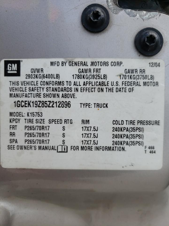 Photo 10 from auction – 2005 CHEVROLET SILVERADO with VIN 1GCEK19Z85Z212896
