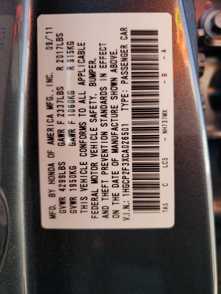 Photo 11 from auction – 2012 HONDA ACCORD LX with VIN 1HGCP2F3XCA026501