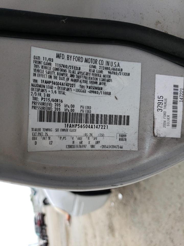 Photo 10 from auction – 2004 FORD TAURUS SEL with VIN 1FAHP56S04A147221