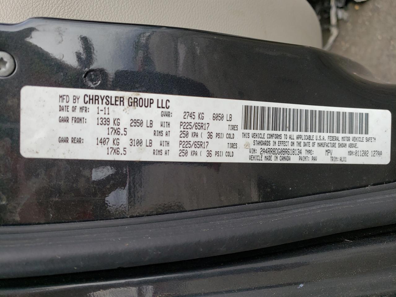 Photo 10 from auction – 2011 CHRYSLER TOWN & COU with VIN 2A4RR8DG0BR618134