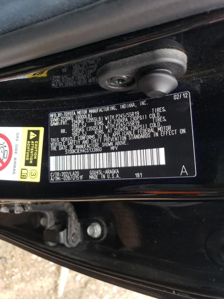Photo 10 from auction – 2012 TOYOTA HIGHLANDER with VIN 5TDDK3EH4CS133860