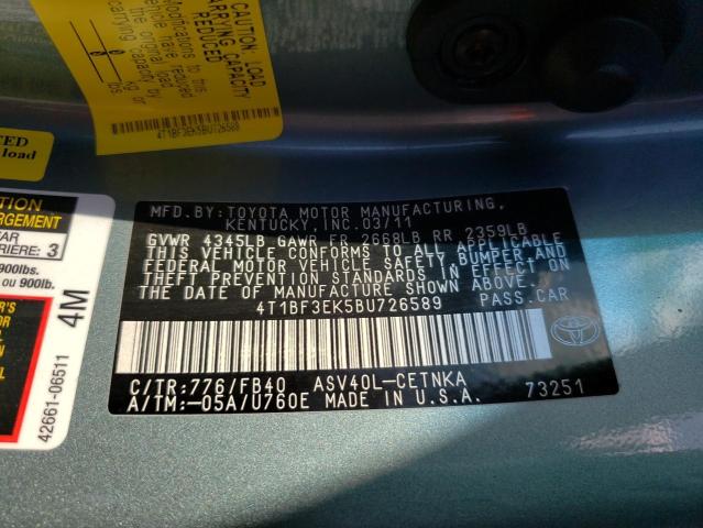 Photo 10 from auction – 2011 TOYOTA CAMRY BASE with VIN 4T1BF3EK5BU726589