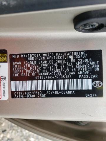 Photo 10 from auction – 2007 TOYOTA CAMRY CE with VIN 4T4BE46K47R005183