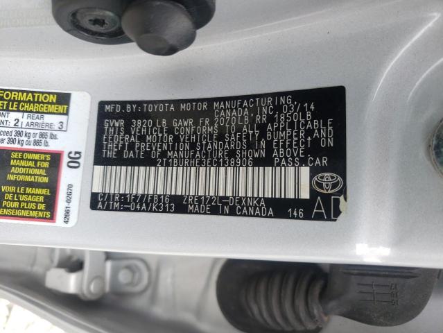 Photo 10 from auction – 2014 TOYOTA COROLLA L with VIN 2T1BURHE3EC138906