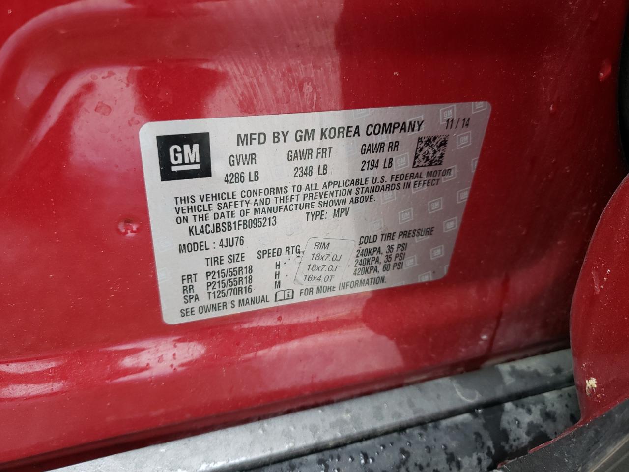 Photo 10 from auction – 2015 BUICK ENCORE CON with VIN KL4CJBSB1FB095213