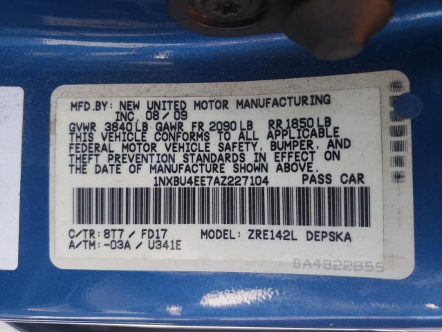 Photo 10 from auction – 2010 TOYOTA COROLLA BA with VIN 1NXBU4EE7AZ227104