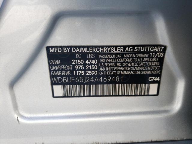 Photo 10 from auction – 2004 MERCEDES-BENZ E 320 with VIN WDBUF65J24A469481