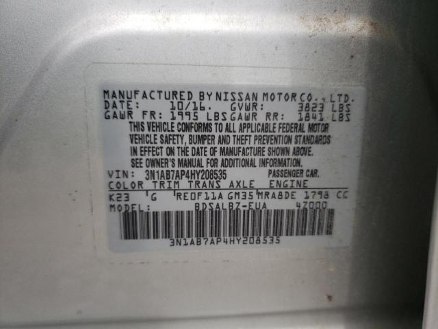 Photo 10 from auction – 2017 NISSAN SENTRA S with VIN 3N1AB7AP4HY208535