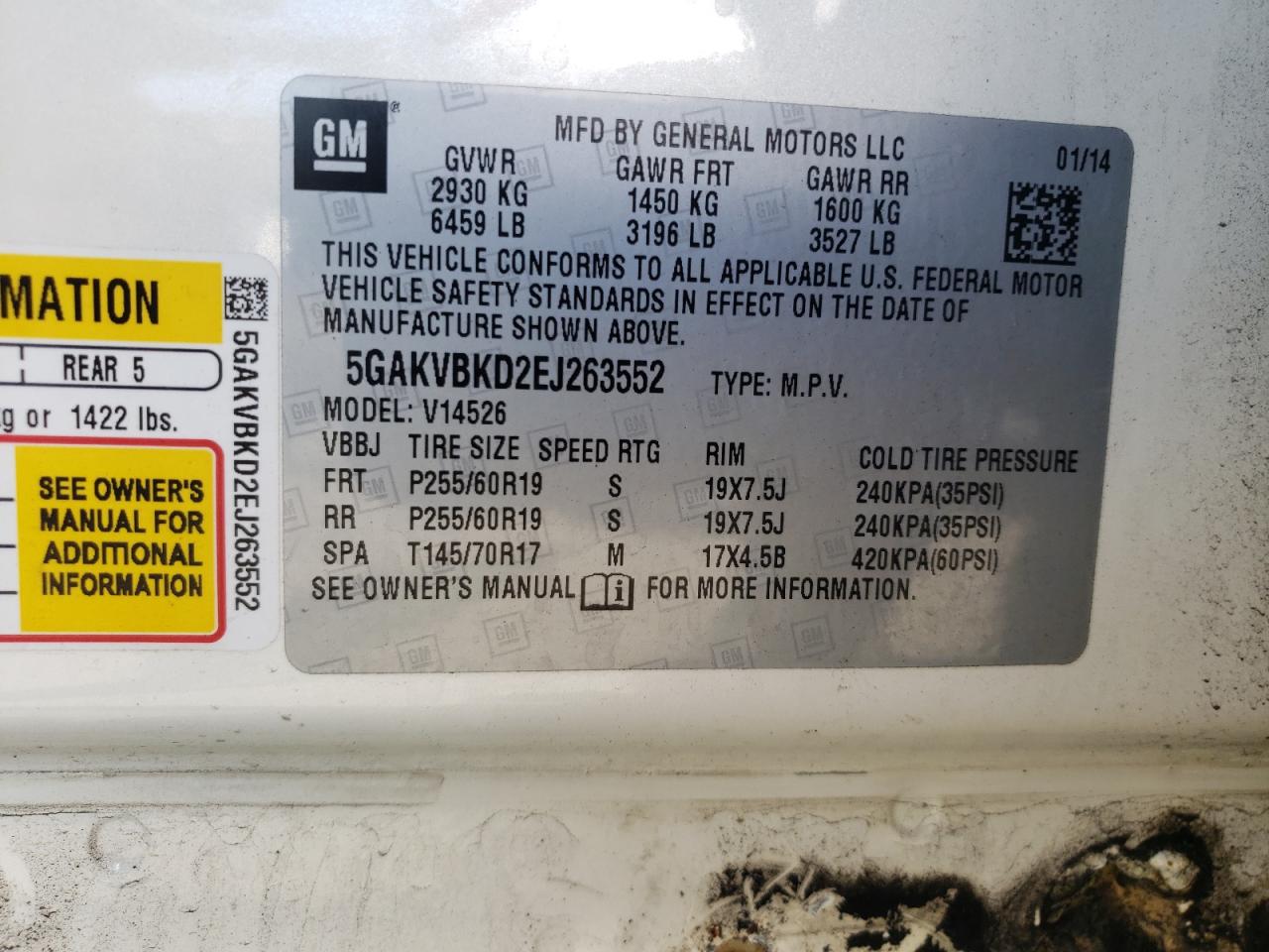 Photo 10 from auction – 2014 BUICK ENCLAVE with VIN 5GAKVBKD2EJ263552