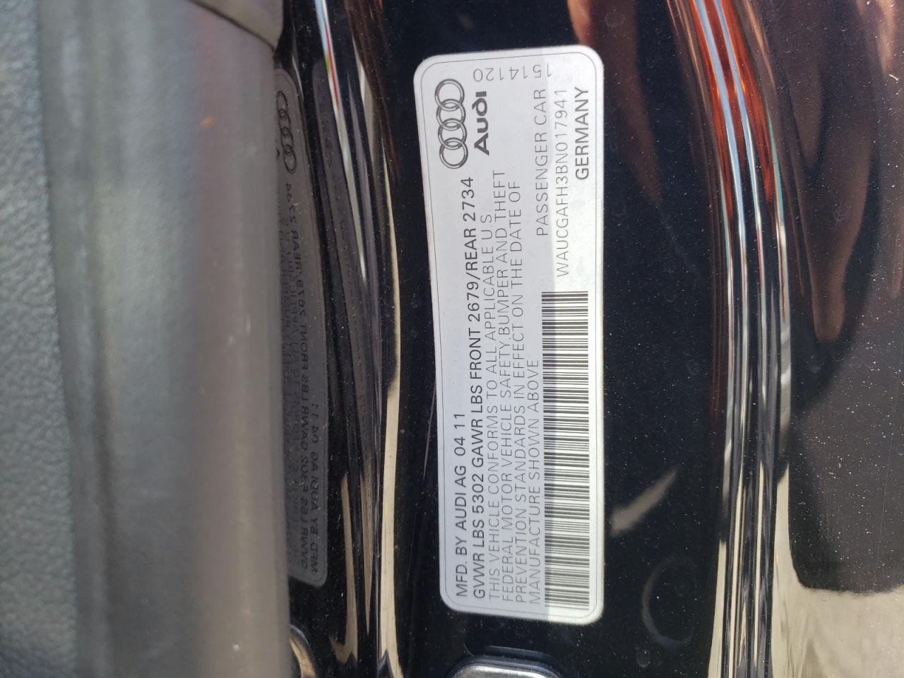 Photo 10 from auction – 2011 AUDI S5 PREMIUM with VIN WAUCGAFH3BN017941