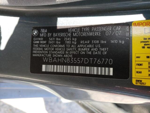 Photo 10 from auction – 2007 BMW 750 with VIN WBAHN83557DT76770