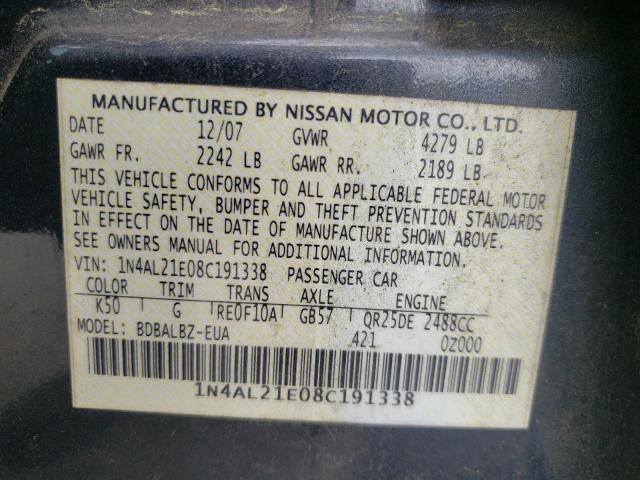 Photo 10 from auction – 2008 NISSAN ALTIMA 2.5 with VIN 1N4AL21E08C191338