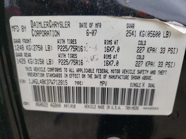 Photo 10 from auction – 2007 JEEP LIBERTY SP with VIN 1J4GL48K37W712815
