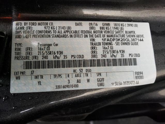Photo 10 from auction – 2016 FORD FOCUS SE with VIN 1FADP3K20GL387144