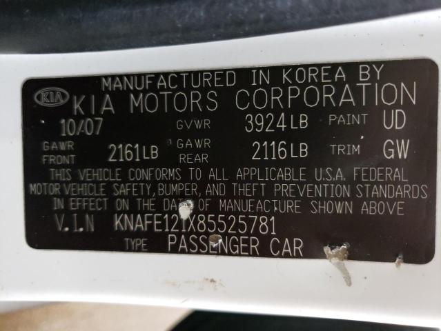 Photo 10 from auction – 2008 KIA SPECTRA EX with VIN KNAFE121X85525781