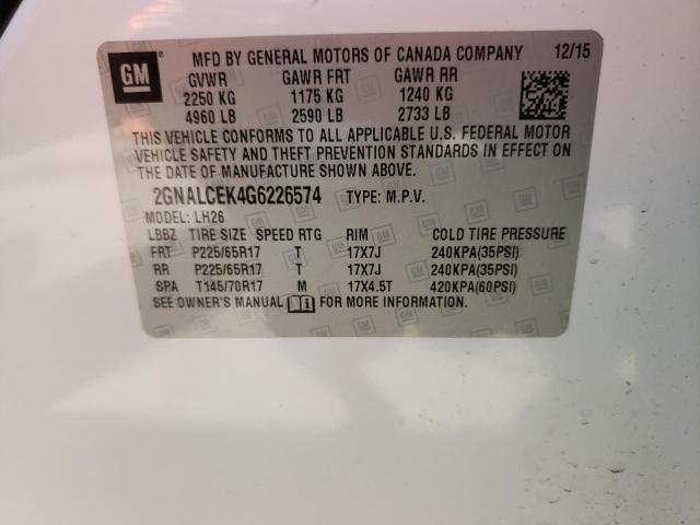 Photo 10 from auction – 2016 CHEVROLET EQUINOX LT with VIN 2GNALCEK4G6226574
