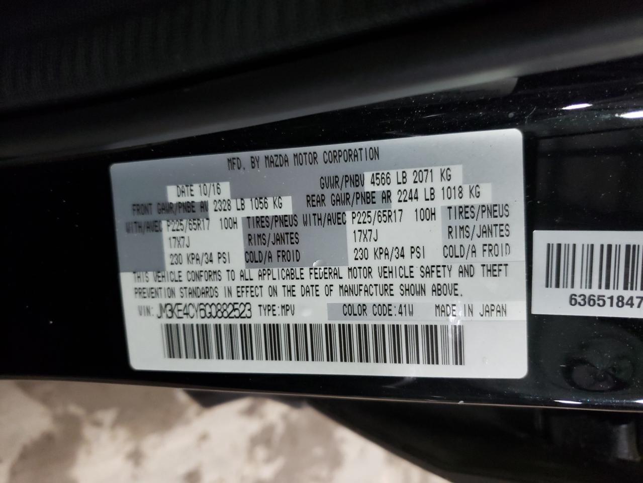 Photo 10 from auction – 2016 MAZDA CX-5 TOURI with VIN JM3KE4CY6G0882523