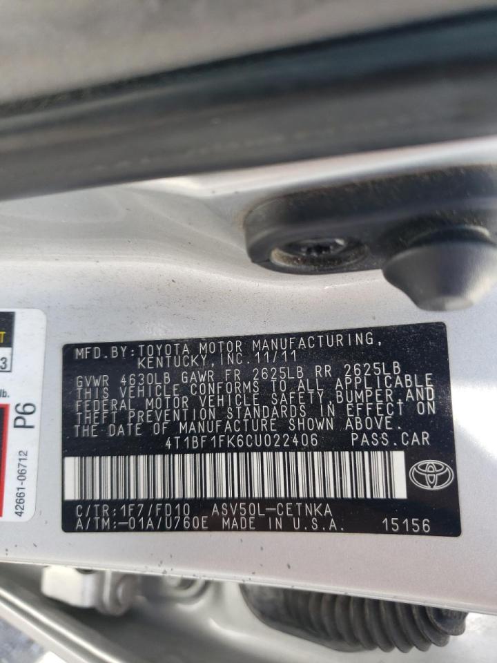 Photo 10 from auction – 2012 TOYOTA CAMRY BASE with VIN 4T1BF1FK6CU022406